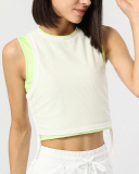 Women Sleeveless Mesh Breathable Colorblock Side Drawstring Sports Vest White Orange Blue S-XL