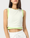 Women Sleeveless Mesh Breathable Colorblock Side Drawstring Sports Vest White Orange Blue S-XL