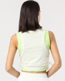 Women Sleeveless Mesh Breathable Colorblock Side Drawstring Sports Vest White Orange Blue S-XL