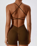 Women Sling Backless Solid Color Sports Bra S-XL