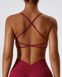 Women Sling Backless Solid Color Sports Bra S-XL