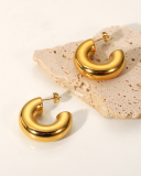 Trendy Earrings 18K Gold-Plated Stainless Steel Chubby Hollow C Shape Earrings