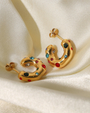 C Earrings Zircon Pearl 18K Gold Stainless Steel Earrings