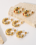 C Earrings Zircon Pearl 18K Gold Stainless Steel Earrings