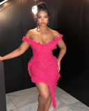V-neck halter dress women fashion sexy backless splicing ruffle short skirt