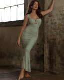 Sleeveless Women Skinny Pleated Fishtail Dress