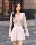 Single-breasted lapel dress fashion sexy temperament hot girl ruffle short skirt
