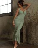 Sleeveless Women Skinny Pleated Fishtail Dress