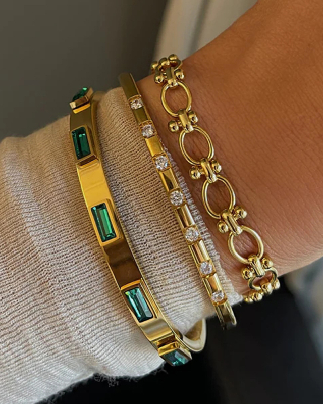 Vintage Open Bracelet Non-Fade Stainless Steel Women's Advanced Sense Zircon Bracelet