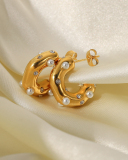 C Earrings Zircon Pearl 18K Gold Stainless Steel Earrings
