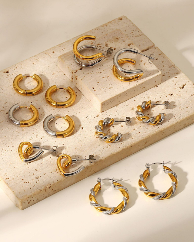 18k Gold Plated Stainless Steel Gold And Silver Geometric Earrings