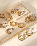 18k Gold Plated Stainless Steel Gold And Silver Geometric Earrings