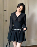 Single-breasted lapel dress fashion sexy temperament hot girl ruffle short skirt