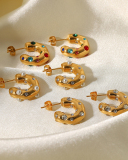 C Earrings Zircon Pearl 18K Gold Stainless Steel Earrings