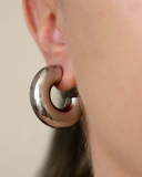 Steel Color Stainless Steel Smooth Hollow Earrings Fashion All-In-One Hoop Earrings