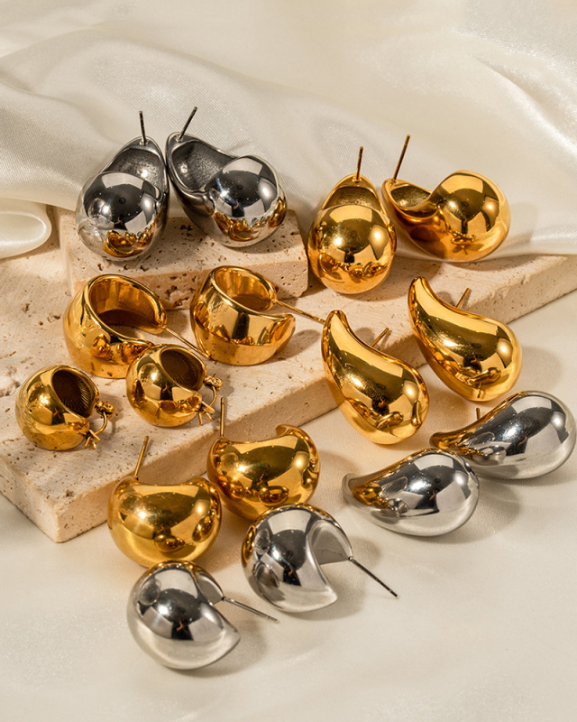 High Design Sense 18K Gold Chubby Drop Earrings Women's Fashion Geometric Earrings