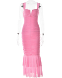 Sleeveless Women Skinny Pleated Fishtail Dress