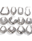 Steel Color Stainless Steel Smooth Hollow Earrings Fashion All-In-One Hoop Earrings