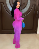 Women Gradient Color Deep V Long Sleeve Top and Trousers Two-Piece Pant Set