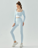 Colorblock Fake Two Pieces Long Sleeve Slim Quick Dry Yoga Tops, S-XL