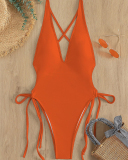 Open Back Deep V-neck Women One Piece Swimwear