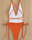 Open Back Deep V-neck Women One Piece Swimwear