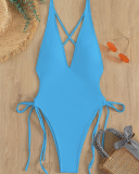 Open Back Deep V-neck Women One Piece Swimwear