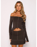 Long Sleeve Women 2 Piece Skirt Set S-XXL