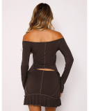 Long Sleeve Women 2 Piece Skirt Set S-XXL