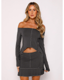 Long Sleeve Women 2 Piece Skirt Set S-XXL