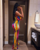 V-neck Sleeveless Printed Women Summer Jumpsuit S-3XL