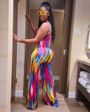 V-neck Sleeveless Printed Women Summer Jumpsuit S-3XL
