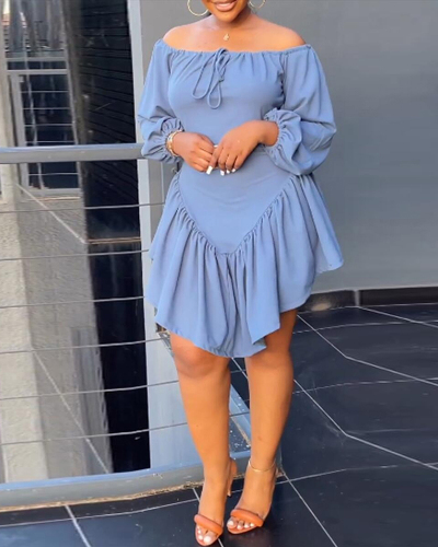 Light Blue Off Shoulder Women Autumn Dress M-3XL