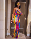 V-neck Sleeveless Printed Women Summer Jumpsuit S-3XL