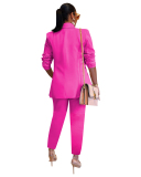 Women Long Sleeve Solid Color Business Suit Two Pieces Outfit Pants Sets Black Red Blue White Rosy Apricot S-2XL