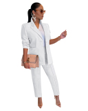 Women Long Sleeve Solid Color Business Suit Two Pieces Outfit Pants Sets Black Red Blue White Rosy Apricot S-2XL