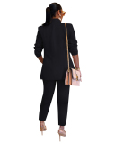 Women Long Sleeve Solid Color Business Suit Two Pieces Outfit Pants Sets Black Red Blue White Rosy Apricot S-2XL