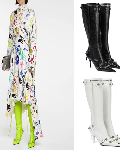 Pre sale Women high heel pointed side zipper metal rivets pin buckle and kneewomen's boots