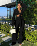 Women Long Sleeve V Neck Loose Vacation Pants Sets Two Pieces Outfit Yellow Pink White Black Red Green Blue S-2XL