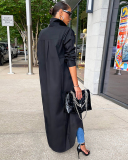 Women Autumn New Fashion Casual Solid Color Long Sleeve Long Shirt Coat White Black Khaki Gray Yellow Rosy Blue S-2XL