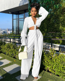 Women Long Sleeve V Neck Loose Vacation Pants Sets Two Pieces Outfit Yellow Pink White Black Red Green Blue S-2XL