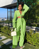 Women Long Sleeve V Neck Loose Vacation Pants Sets Two Pieces Outfit Yellow Pink White Black Red Green Blue S-2XL