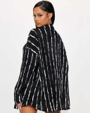 Sexy Fashion Ruched Lapel Women Stripe Shorts Sets Casual Two Pieces Outfit Black Orange Blue S-XL