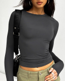 Hot Sale Women Long Sleeve O Neck Solid Color Slim Basic T-shirt XS-L