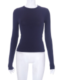 Hot Sale Women Long Sleeve O Neck Solid Color Slim Basic T-shirt XS-L