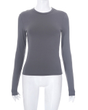 Hot Sale Women Long Sleeve O Neck Solid Color Slim Basic T-shirt XS-L
