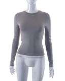 Hot Sale Women Long Sleeve O Neck Solid Color Slim Basic T-shirt XS-L