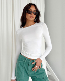 Hot Sale Women Long Sleeve O Neck Solid Color Slim Basic T-shirt XS-L