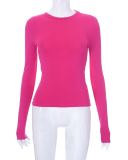 Hot Sale Women Long Sleeve O Neck Solid Color Slim Basic T-shirt XS-L