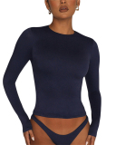 Hot Sale Women Long Sleeve O Neck Solid Color Slim Basic T-shirt XS-L